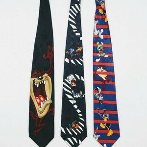 Warner Bros Looney Tunes 3 Neck Tie Lot Bugs Bunny